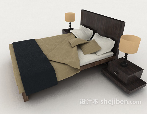 免费家居木质休闲双人床3d模型下载