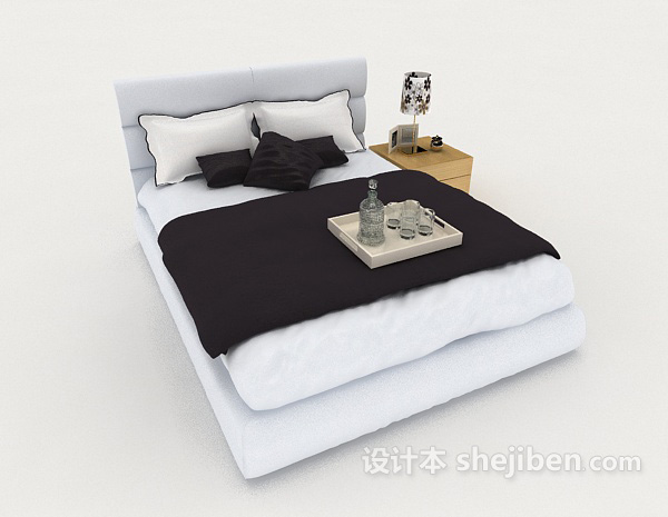 现代风格现代居家双人床3d模型下载