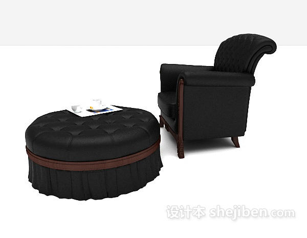 欧式风格欧式木质黑色单人沙发3d模型下载