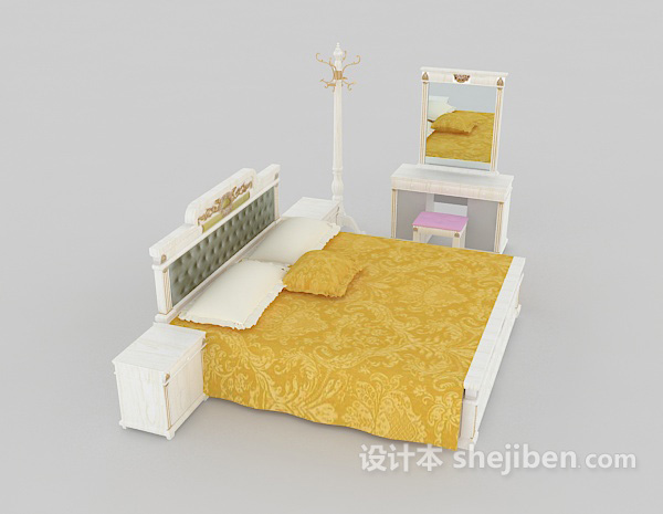 设计本欧式简单白色双人床3d模型下载