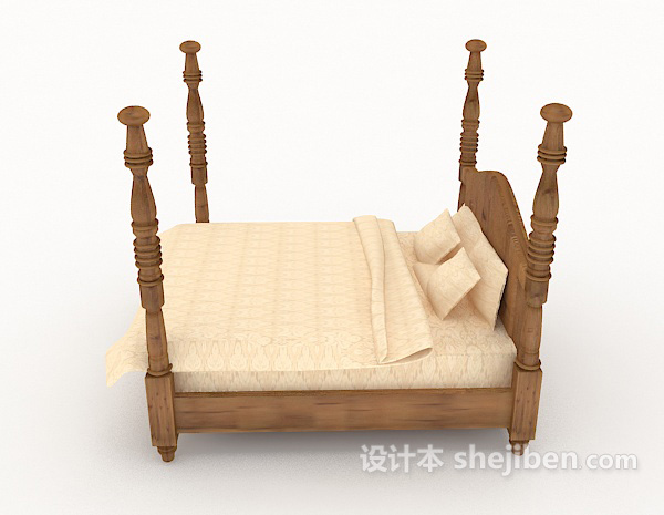 设计本欧式木质简约双人床3d模型下载