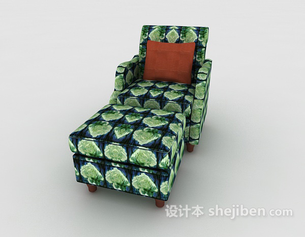 设计本田园绿色格子单人沙发3d模型下载