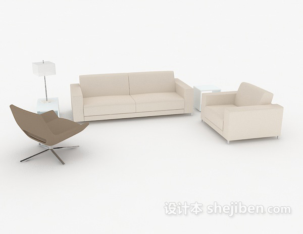 免费现代休闲浅棕色组合沙发3d模型下载