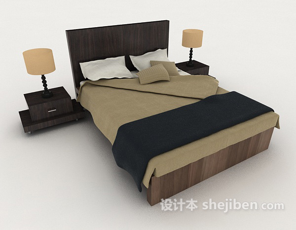 家居木质休闲双人床3d模型下载