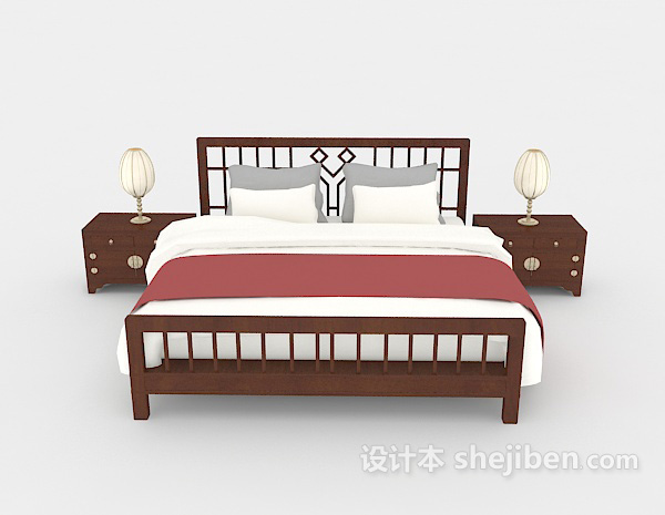 中式风格传统中式双人床3d模型下载
