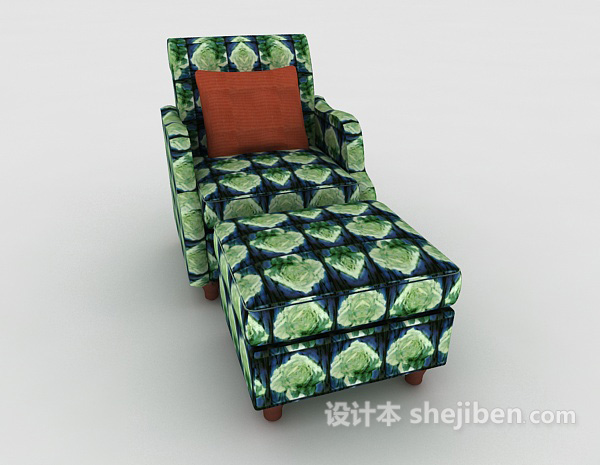 田园绿色格子单人沙发3d模型下载