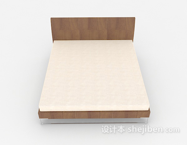 现代风格家居简单木质双人床3d模型下载
