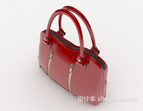 设计本红色女士红皮包3d模型下载