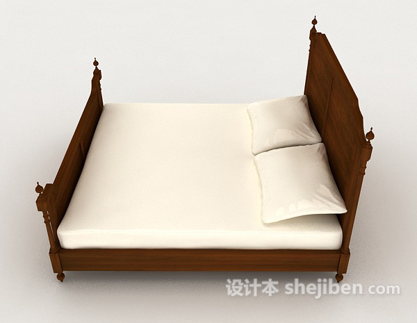 免费新中式实木简单双人床3d模型下载