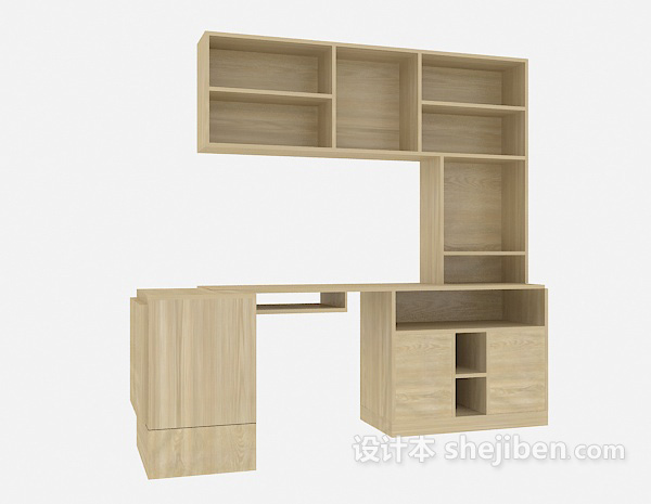 现代风格一体式书柜、书桌3d模型下载