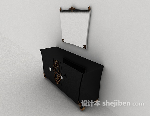 设计本新中式黑色玄关厅柜3d模型下载