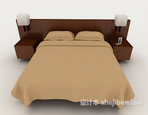 简约休闲家居木质双人床3d模型下载