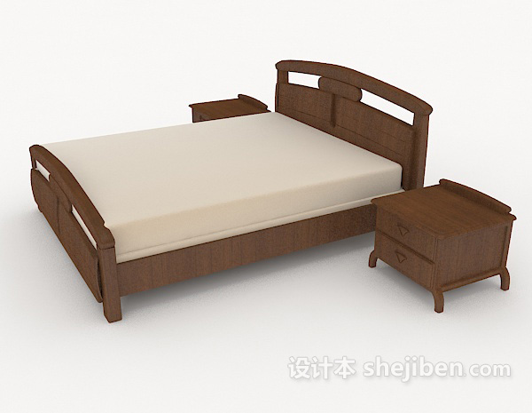 设计本简单木制家居棕色双人床3d模型下载