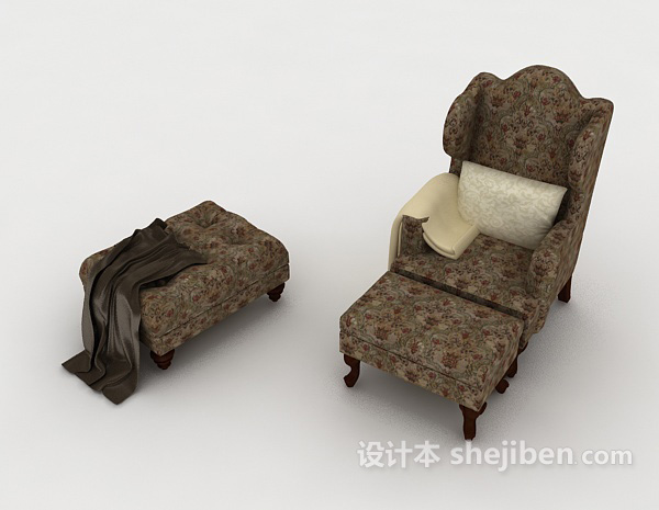 免费欧式花纹棕色单人沙发3d模型下载