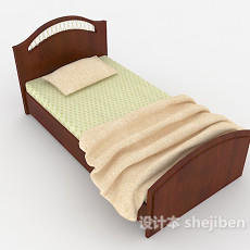 新中式木质简约单人床3d模型下载