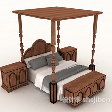 欧式简单实木双人床3d模型下载