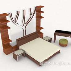 家居简约木质双人床3d模型下载