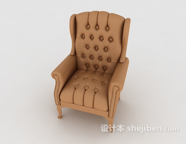 欧式棕色家居木质单人沙发3d模型下载