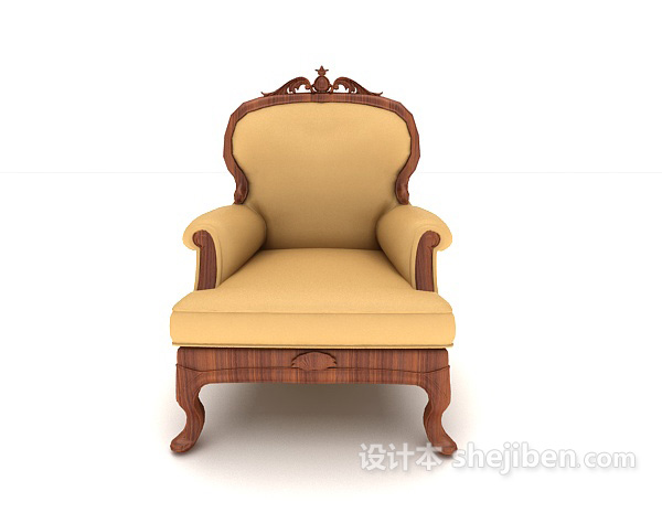 免费欧式木质棕色单人沙发3d模型下载