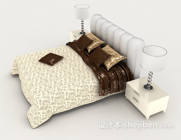 设计本家居现代花纹双人床3d模型下载