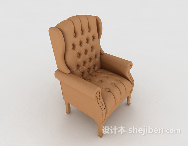 设计本欧式棕色家居木质单人沙发3d模型下载