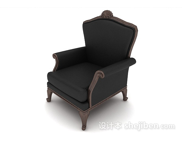 欧式家居黑色单人沙发3d模型下载