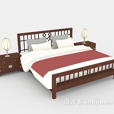 传统中式双人床3d模型下载