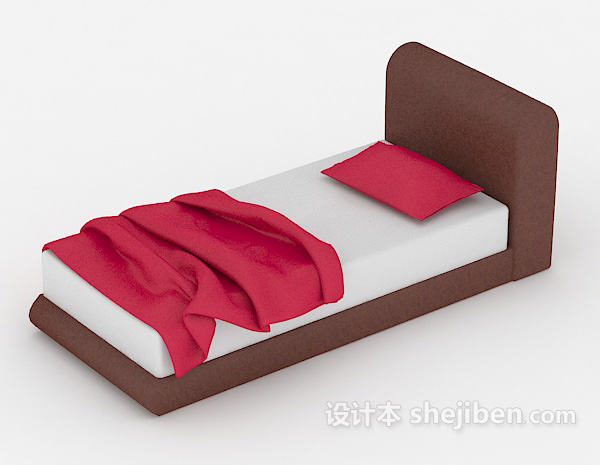 设计本红色单人床3d模型下载