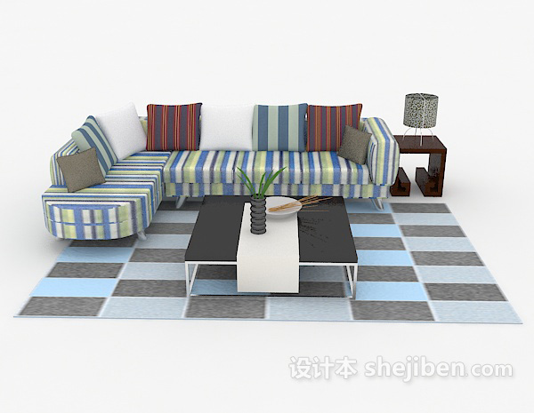 现代风格现代条纹多人沙发3d模型下载