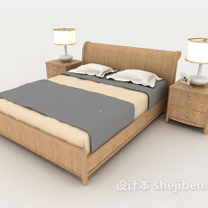 简单家具木质黄色双人床3d模型下载