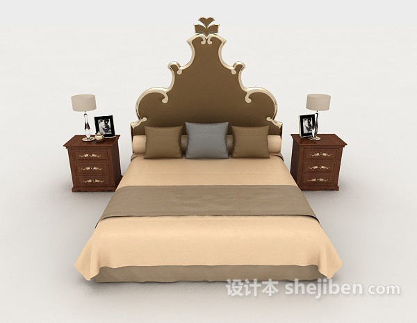 其它个性浅棕色双人床3d模型下载