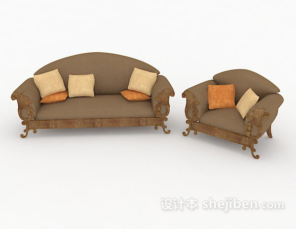 欧式风格欧式棕色沙发凳3d模型下载