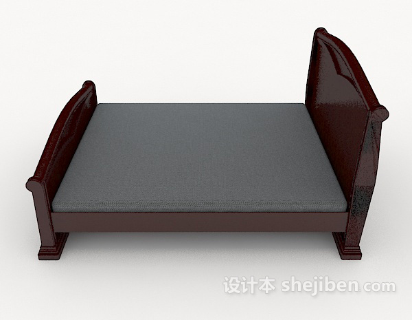免费漆木单人床3d模型下载