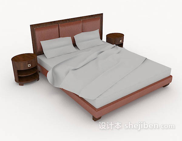 家居灰棕色双人床3d模型下载