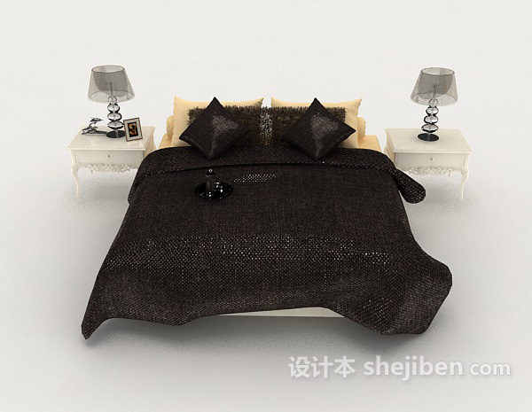 现代风格个性黑色双人床3d模型下载