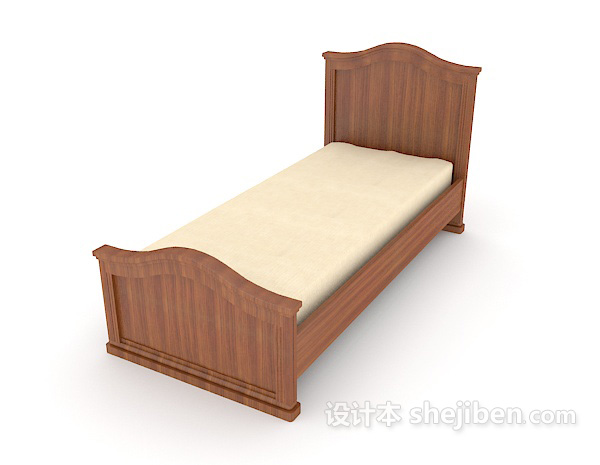 免费欧式风格实木单人床3d模型下载