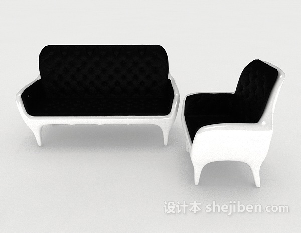 免费欧式简单黑白组合沙发3d模型下载