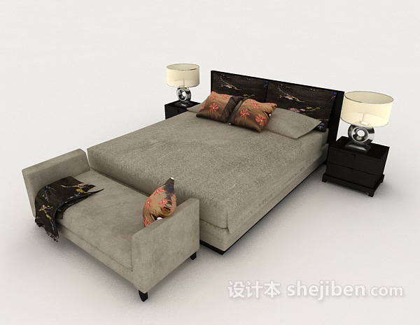 新中式家居床3d模型下载
