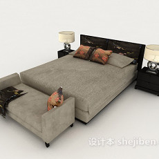 新中式家居床3d模型下载