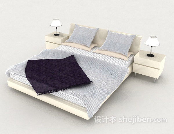 免费白色居家现代双人床3d模型下载