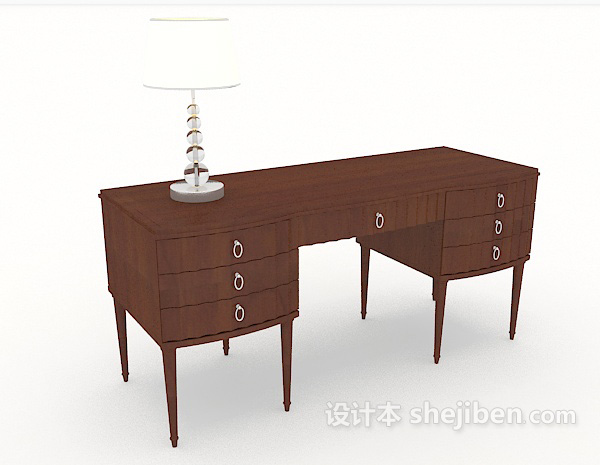 现代简约棕色木质桌3d模型下载