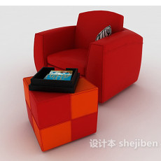 红色家居休闲单人沙发3d模型下载