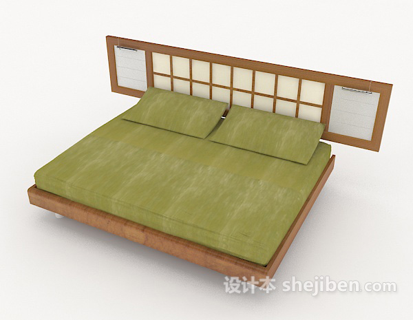 免费日式简约双人床3d模型下载