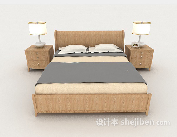 现代风格简单家具木质黄色双人床3d模型下载