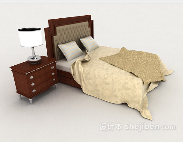 设计本欧式简单木质双人床3d模型下载