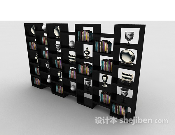 个性黑色书柜3d模型下载