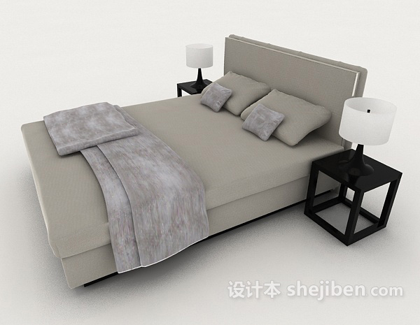 设计本现代灰色双人床3d模型下载