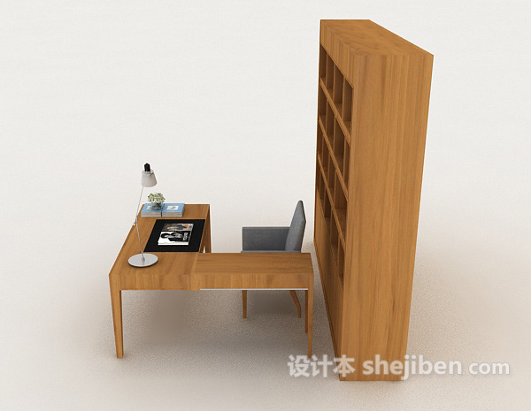 设计本黄色木质书桌柜子3d模型下载
