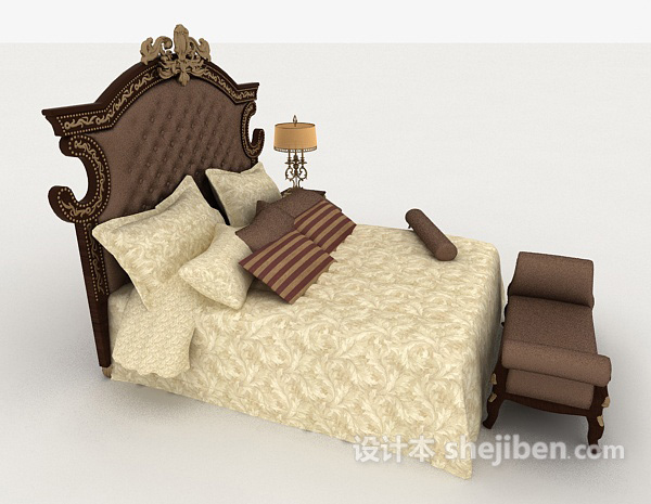 设计本欧式复古木质双人床3d模型下载