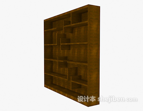 现代风格实木墙式书柜3d模型下载